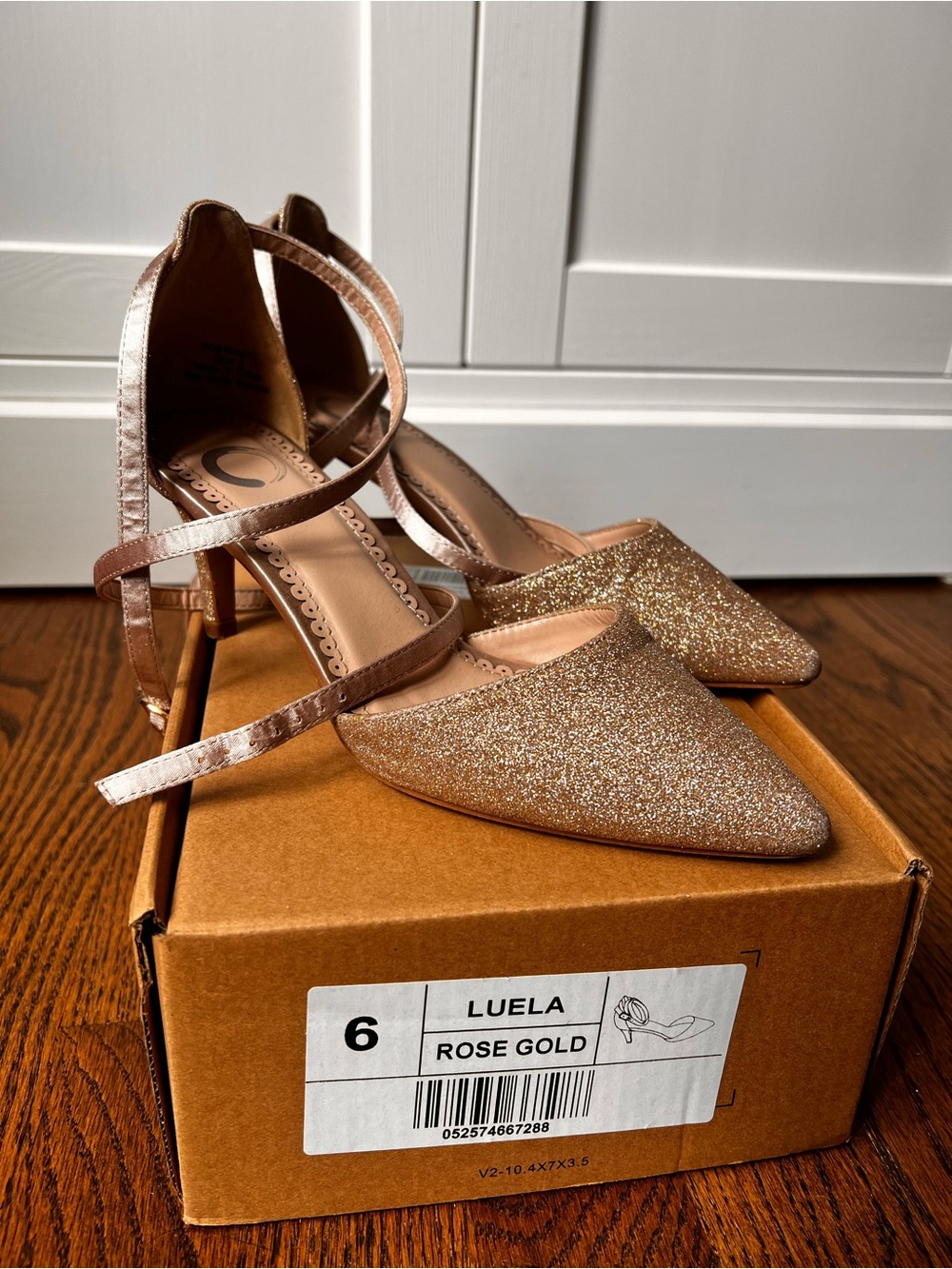 DSW Rose Gold Glitter Pointed-Toe Ankle-Strap Heels - Picture 2 of 5